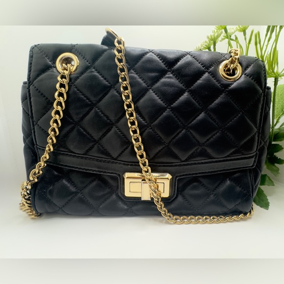 Michael Kors Hannah Quilted Black Soft Leather Gold Chain Shoulder Crossbody bag - Picture 16 of 16